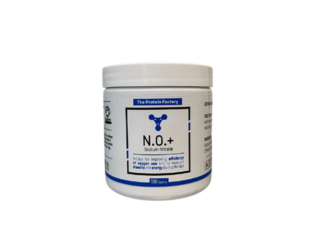White tub with blue and black label for N.O.+ Sodium Nitrate