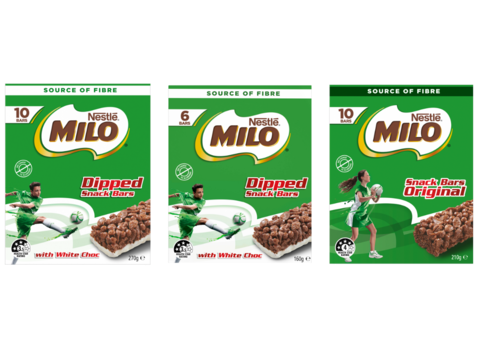 A box labelled MILO snack bars in various sizes