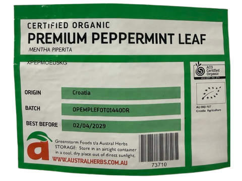A label for the packet of Peppermint