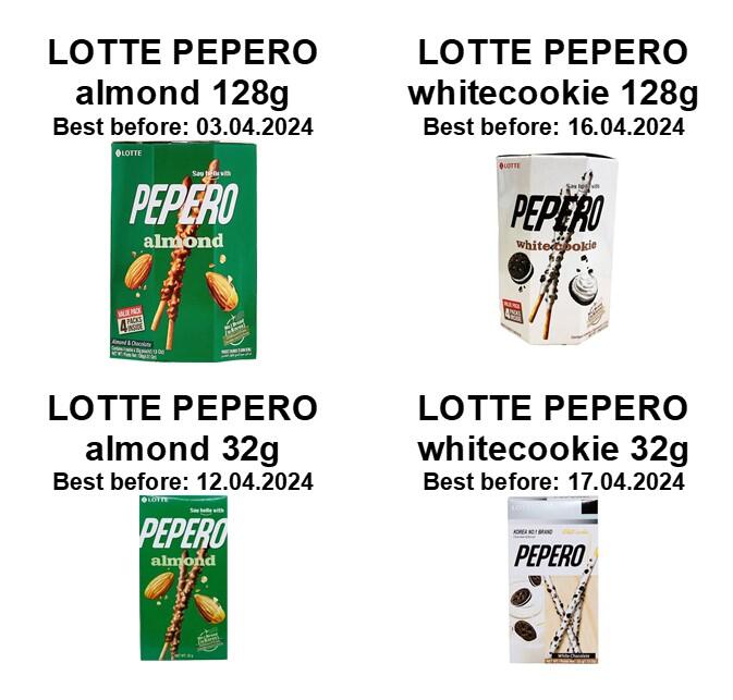 K S NSW Pty Ltd LOTTE PEPERO almond and white cookie, 32g and 128g