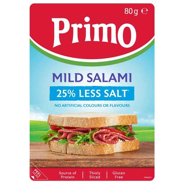 Primo Foods Pty Ltd - Primo - Mild Salami 25% Less Salt 80g