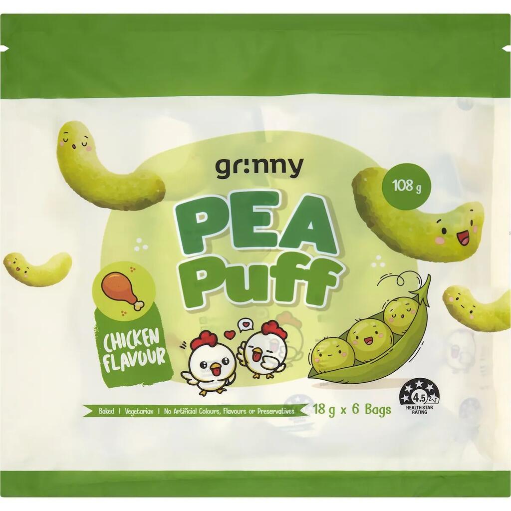 Woolworths - Grinny Pea Puffs Chicken Flavour 18g x 6 pack