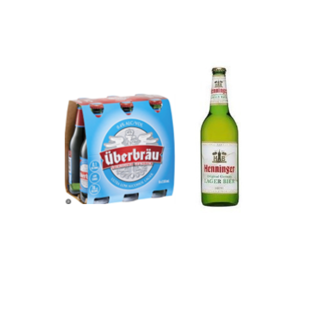 Uberbrau - Ultra Low Alcohol Lager 330ml and Henninger Lager Bottle 660ml