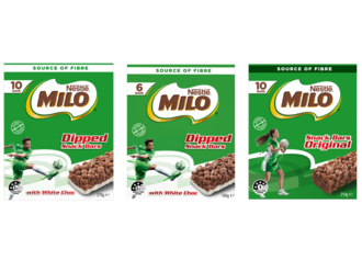 A box labelled MILO snack bars in various sizes