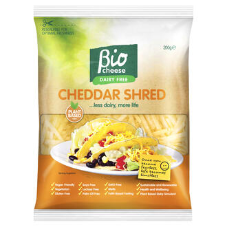 Orange bag of BioCheese Cheddar Shred 200g