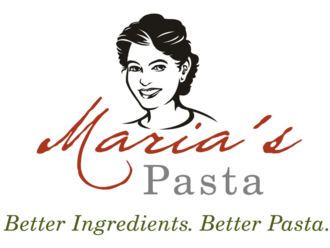 Black and white drawing of a women's face with 'Maria's Pasta' logo and 'Better Ingredients. Better Pasta.' slogan.